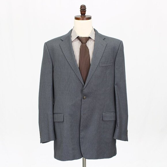 Hickey Freeman 44L Gray Striped 2-Button Sport Coat Blazer Jacket G966
